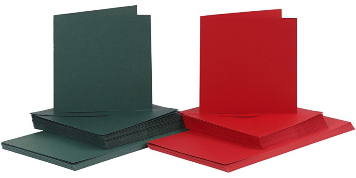 Creativ Company kaarten enveloppen rood - groen 15x15cm 50 sets