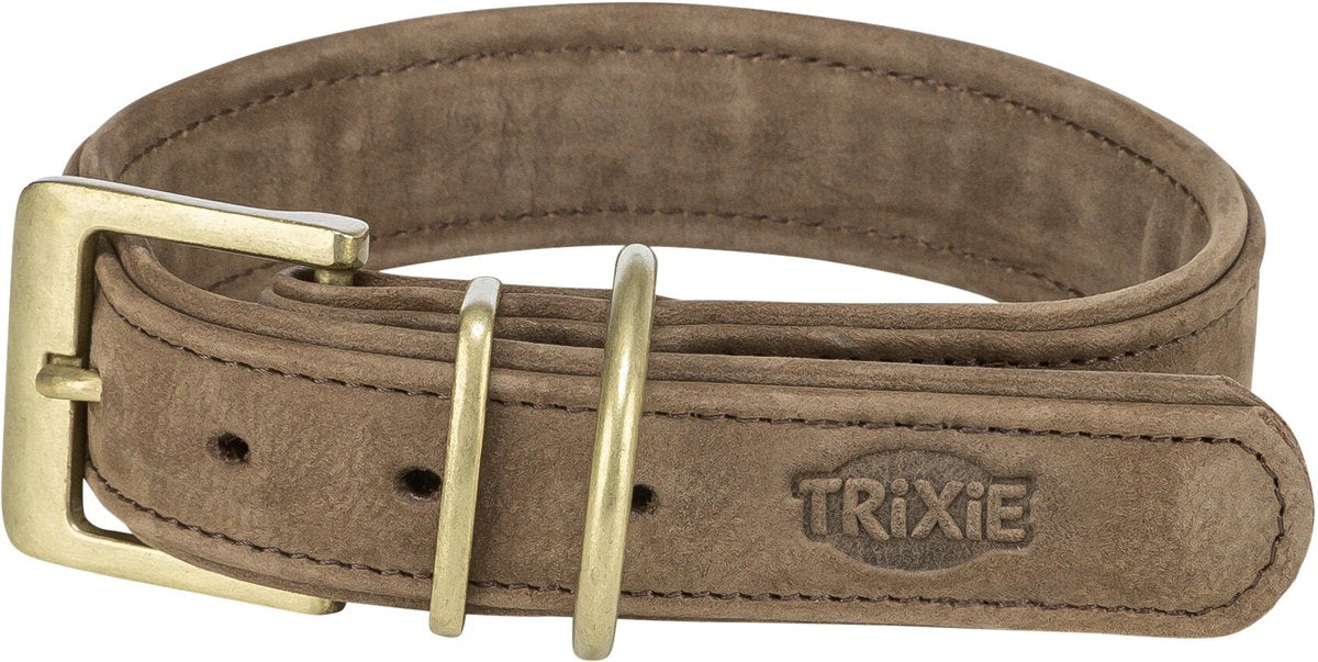 Trixie Halsband hond - nubuckleer bruin s-m 31-37x3 cm - dubbel gevoerd met d-ring