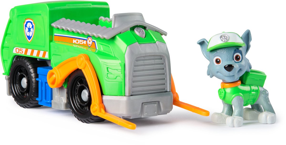 PAW Patrol - rocky's recycle truck - speelgoedauto met speelfiguur - 80% gerecycled plastic - duurzaam speelgoed