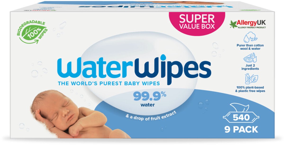 WaterWipes billendoekjes bio - 9 x 60 stuks - 540 doekjes