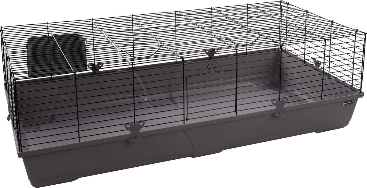 PETSFIRST Kooi mobi - cavia - dwergkonijnen - grijs zwart - 137.5 cm l - 68.5 cm b - 43 cm h