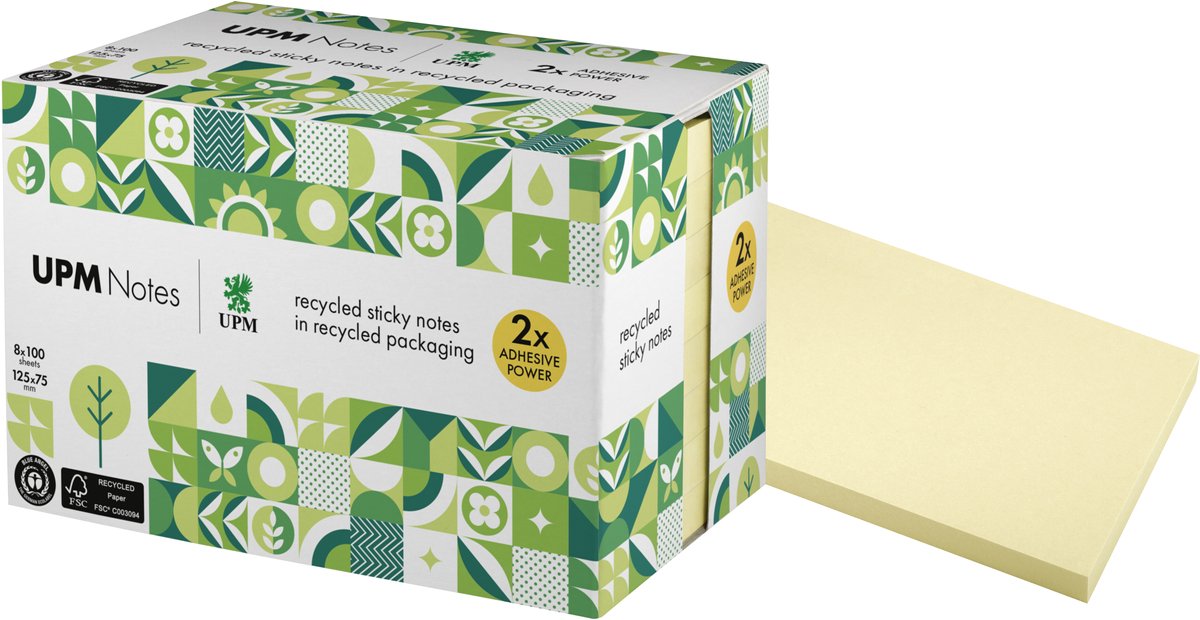 Info Notes Upm sticky notes - formaat 125x75mm - pastelgeel - 8 memoblokken - in-5655-11ur-8