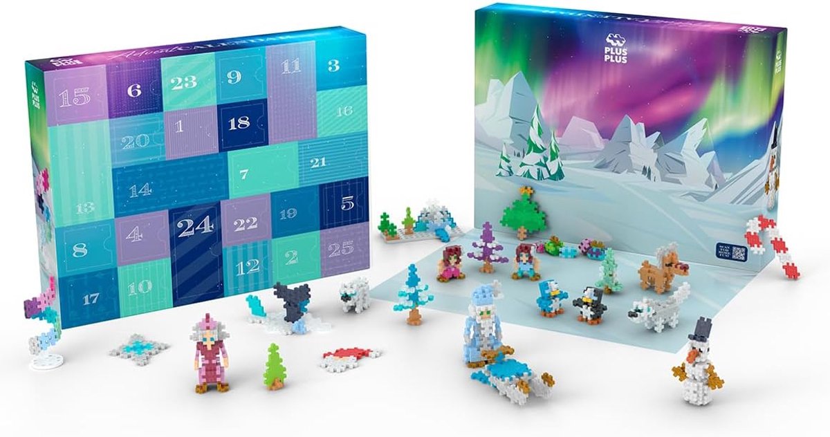 Plus-Plus adventskalender - santa's northern lights adventure - 639 delige bouwset - 4337 - bouwspeelgoed - constructiespeelgoed - set met bouwstenen - vanaf 5 jaar