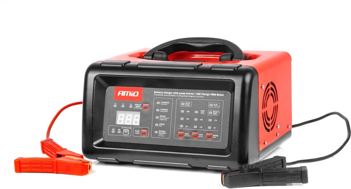 AMIO acculader 20a 6v 12v met 100a startfunctie - voor agm gel mf en wet accu’s professioneel gebruik