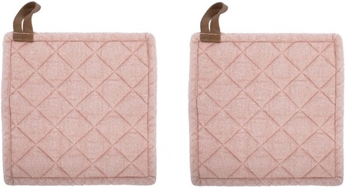 Merkloos Sans Marque Tiseco myrna pannenlappen – katoen – set 2 stuks - 20x20cm – roze