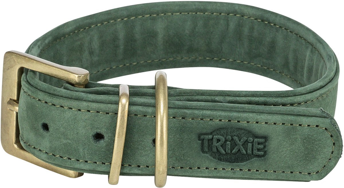 Trixie Halsband hond - nubuckleer saliegroen - maat xs 25-31x2.5cm, d-ring, dubbel gevoerd