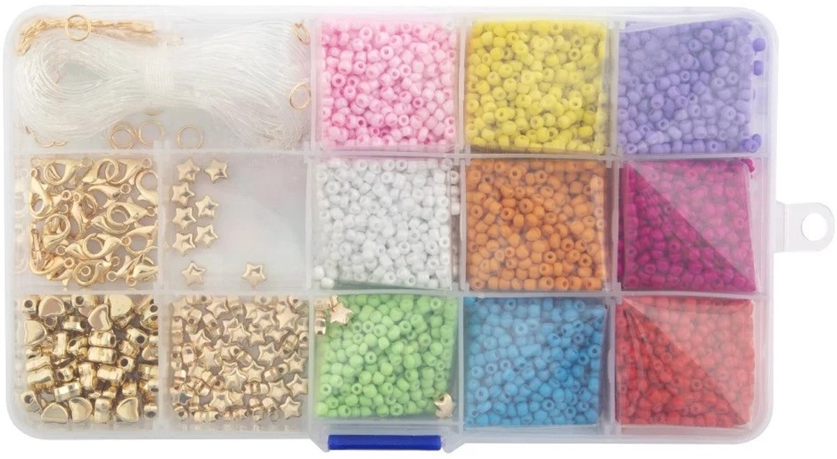 Creative Craft Group Kralen in opbergbox - 9 kleuren + draad