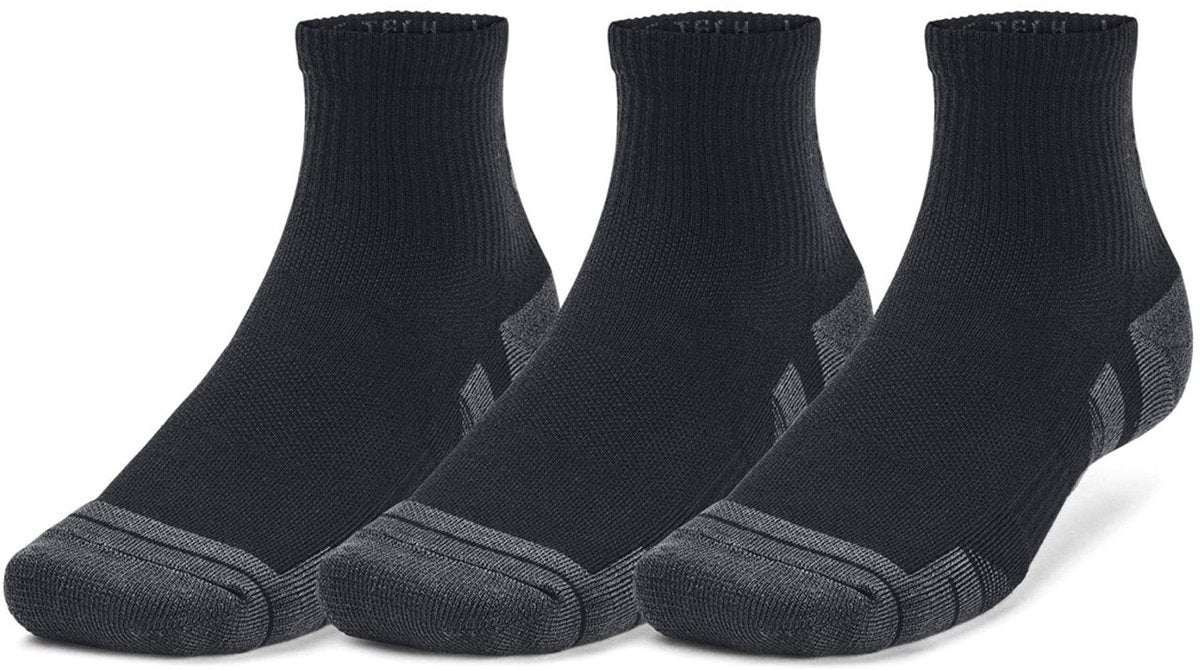 Under Armour ua performance tech 3pk qtr-blk unisex sportsokken - zwart - jet grijs
