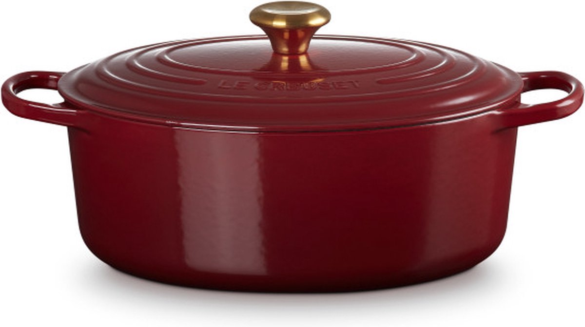 Le Creuset braadpan signature ovaal garnet – ø 31 cm 6,3 liter – grote ovale stoofpan van gietijzer – rijke garnet rood emaille – voor braadstukken, gevogelte en grote porties – geschikt voor alle warmtebronnen incl. inductie