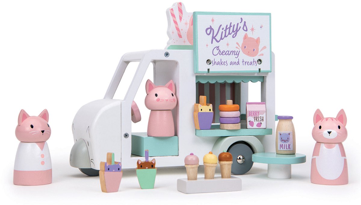 Tender Leaf speelgoed kitty's milkshake busje houten speelset.