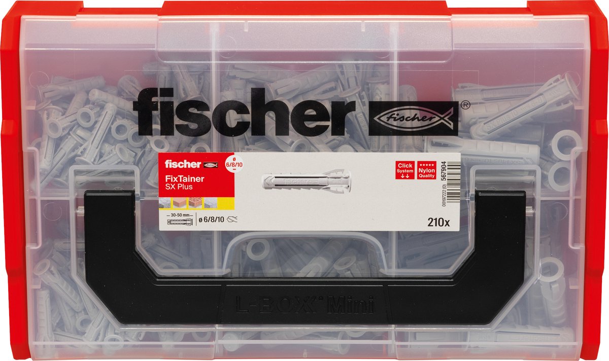 Fischer Scher fixtainer – plug sx plus 6, 8 en 10 | 210 stuks in praktische opbergbox