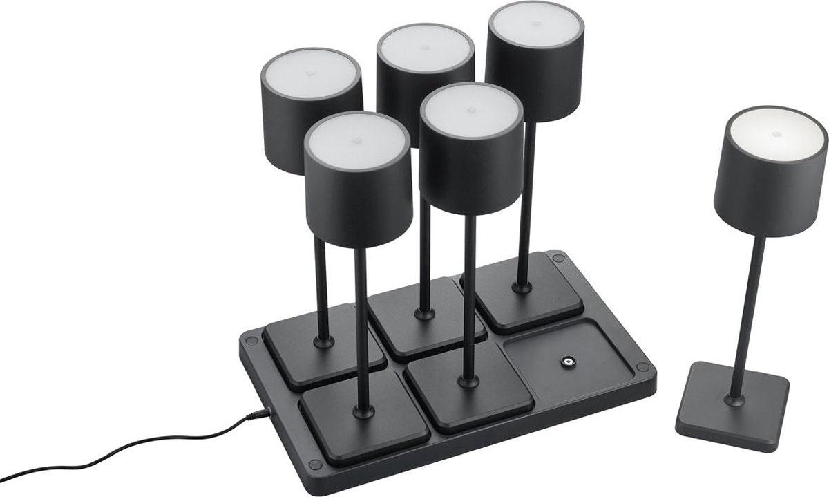 RL LIVE YOUR LIGHT Reality fernandez - tafellamp - zwart mat - incl. 1x smd 1,5w - set van 6 - inclusief laadstation - oplaadbaar - snoerloos - buitenverlichting - ip54
