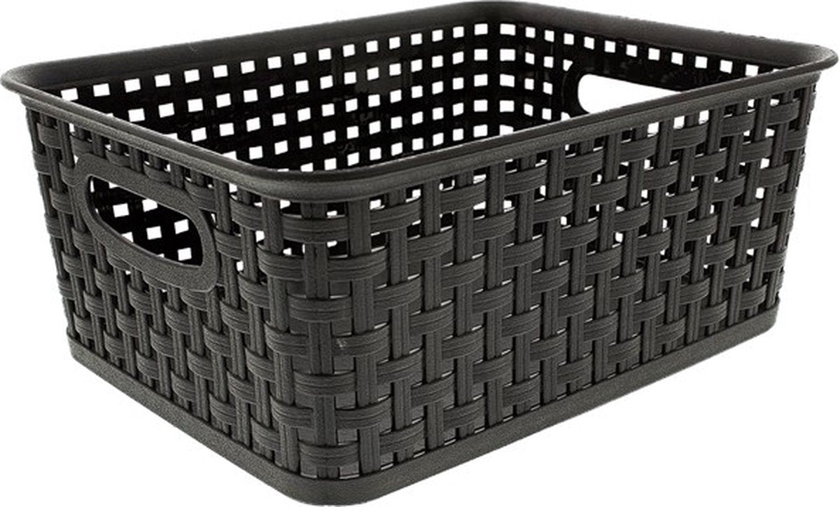 Merkloos Sans Marque Rattan mandje | opbergmandje | 25.5 x 20 x 10.5 cm | zwart