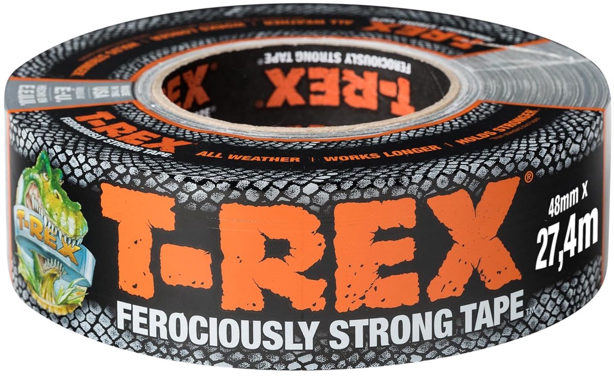 T-Rex® T-rex – textieltape 48 mm x 27,4 m grijs – extreem sterke en scheurvaste gaffertape voor binnen- en buitengebruik – waterdichte ducttape met sterke kleefkracht – ideaal voor universele reparaties en bevestigingen