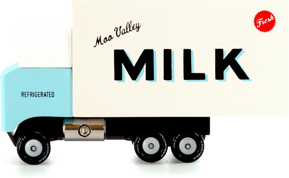 Candylab Toys Candycar world: milk truck (t464) 13,5x4,8x7,6cm, wooden diecast, in giftbox, 3+
