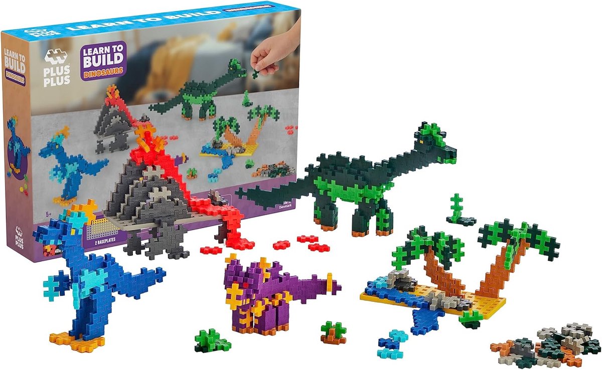 Plus-Plus learn to build dino`s 600 delige bouwset - 3918 - bouwspeelgoed - constructiespeelgoed - set met bouwstenen - vanaf 5 jaar