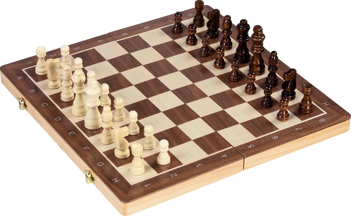 Goki Schaakspel damspel 38x38x2,5cm, 2in1, magnetisch, vierkant 4,2x4,2cm, 59-delig, hout, 7+
