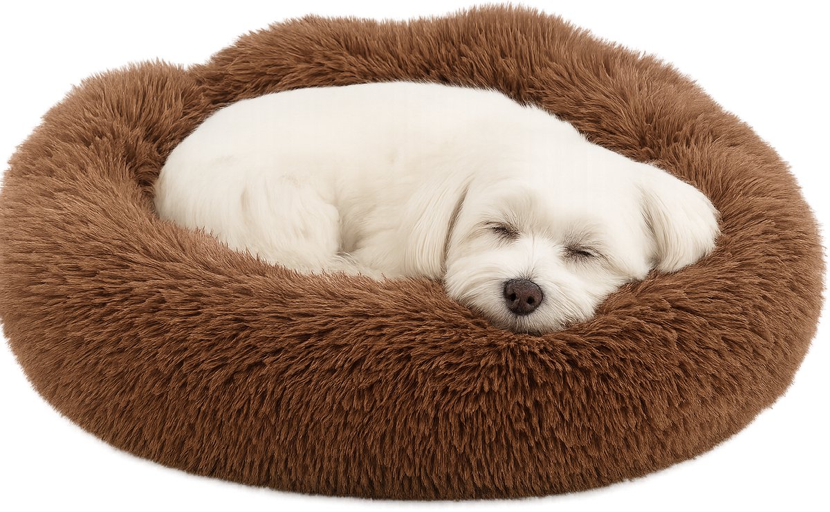 Flamingo Hondenmand – donut hondenmand – kattenmand mokka – 55 cm – extra zacht luxe voor hond of kat – mand pacha