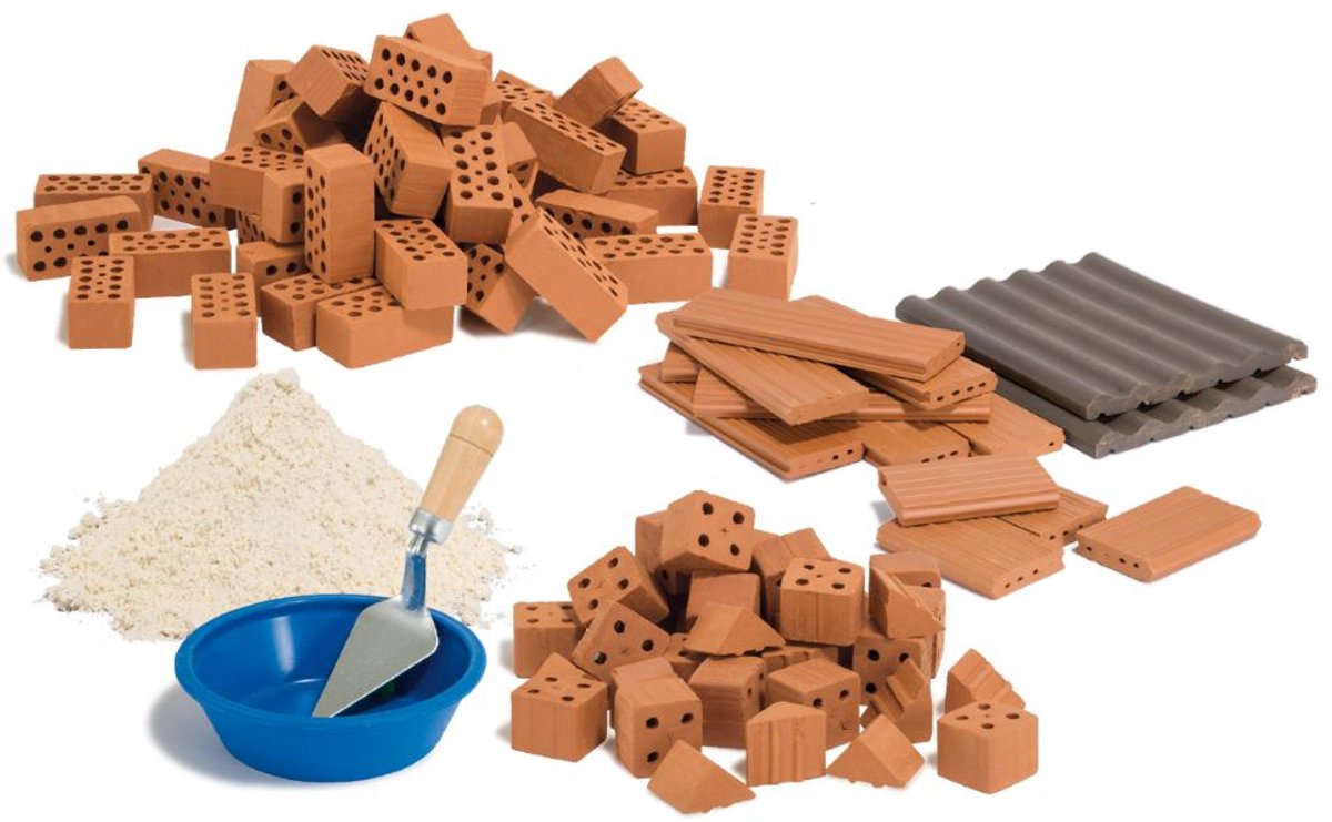 Teifoc ® bouwdoos – accessoires set – 100 onderdelen – echte mini bakstenen met cement, kom en troffel – aanvulset voor bouwsets – vanaf 6 jaar