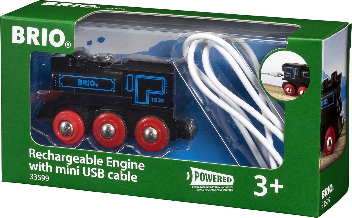 BRIO oplaadbare locomotief met mini usb- kabel - 33599 - treinbaanonderdeel