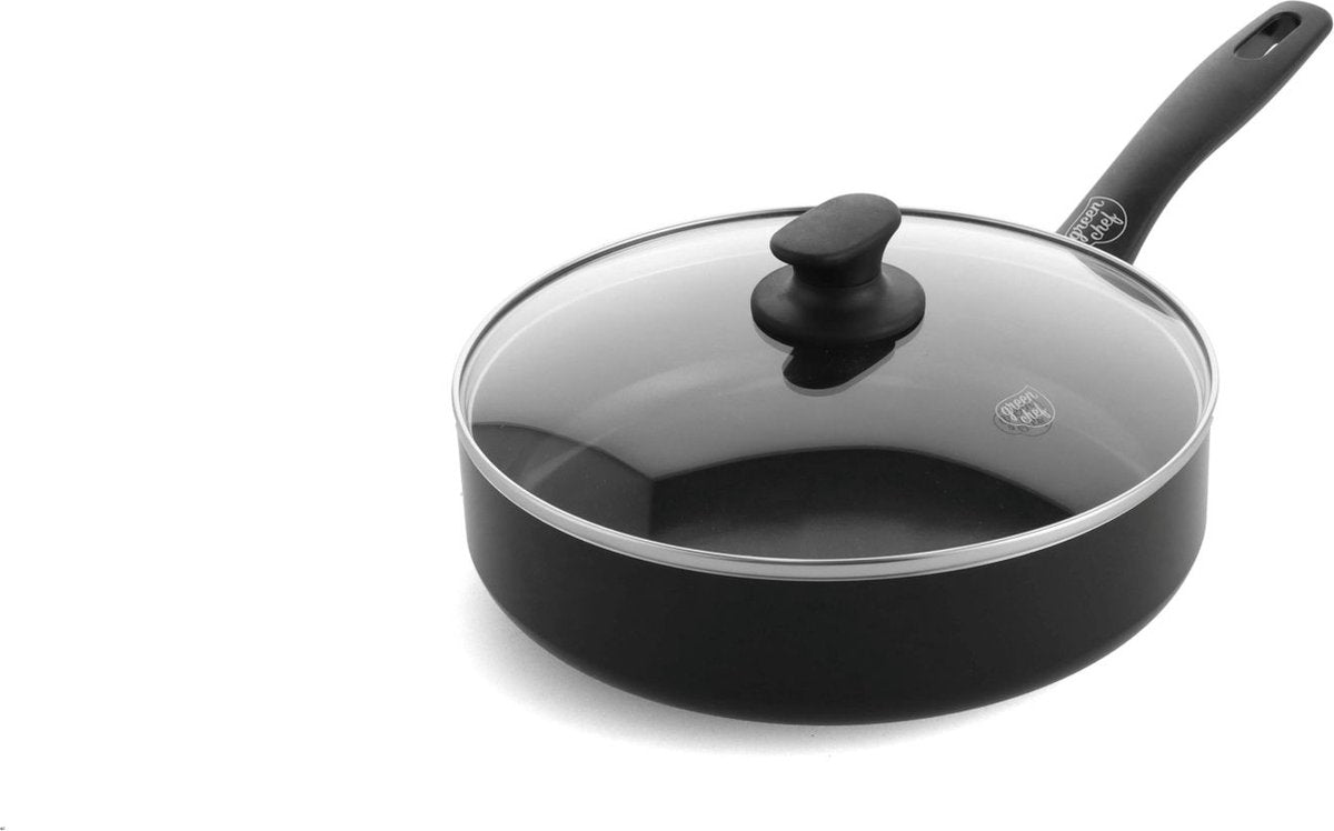 GreenChef prime keramische inductie hapjespan met deksel 24cm - 2.65l - pfas-vrij - inductie pan - vaatwasserbestendig - ovenbestendig tot 160°c - keramische antiaanbaklaag - gerecylceerd aluminium - zwart