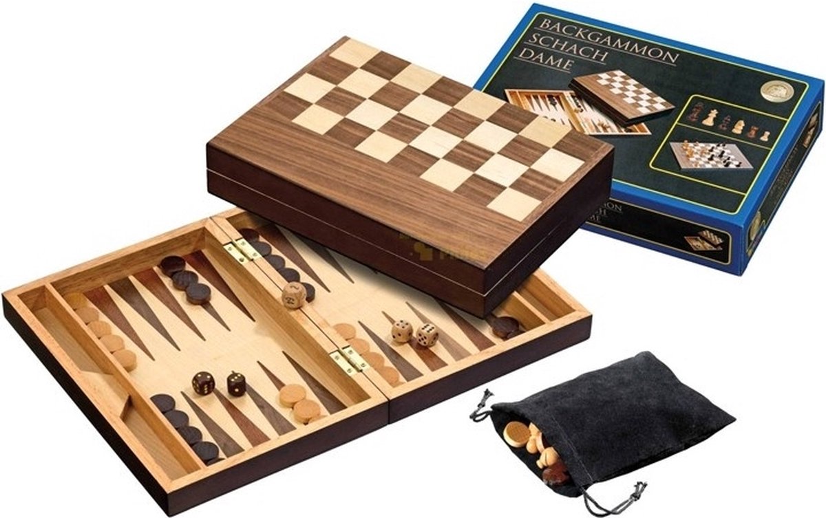 Philos schaak dam backgammon kassette veld 40 mm, koningshoogte 78 mm