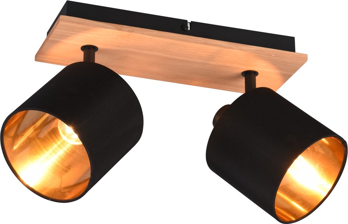 RL LIVE YOUR LIGHT Reality tommy spot - houtkleur - excl. 2 x e14 - rechthoek - zwart-goud