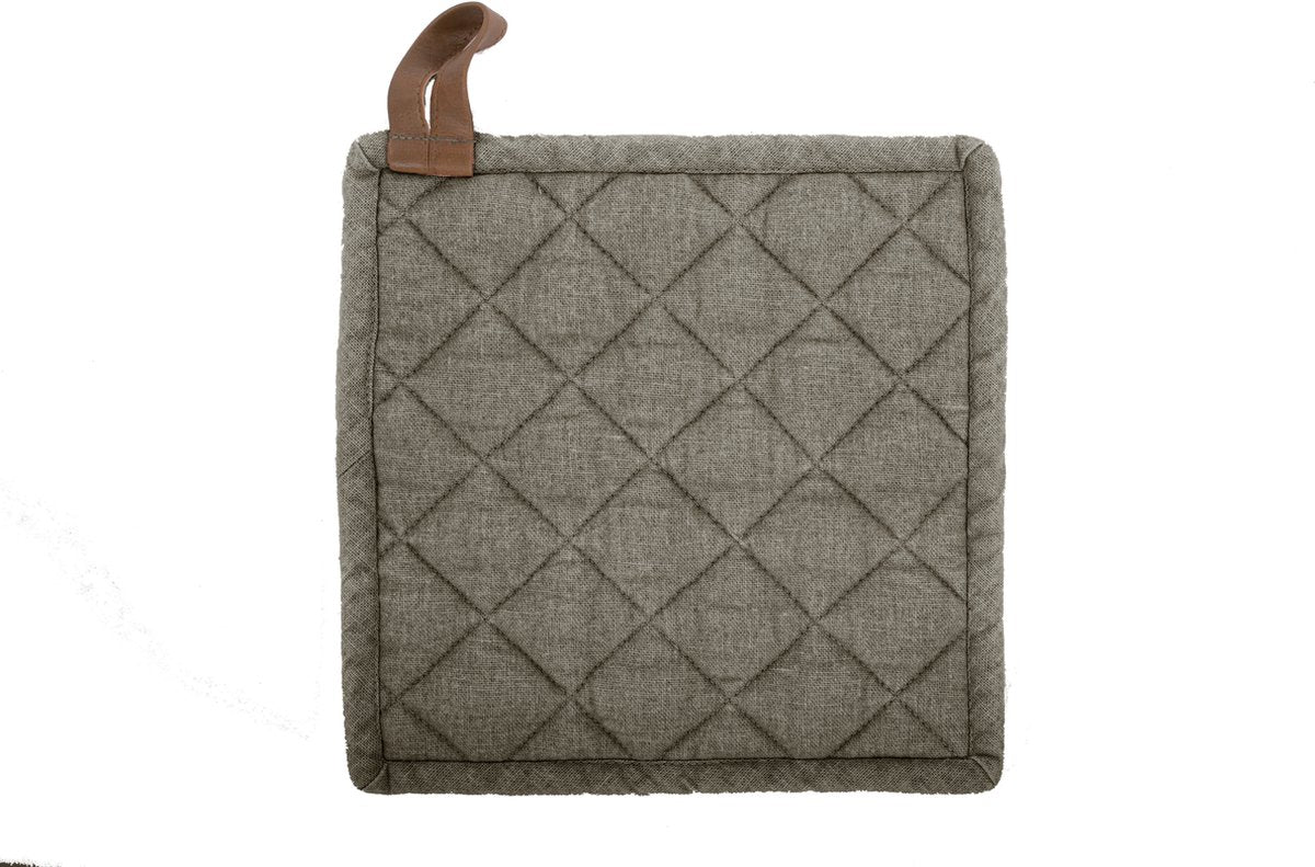Merkloos Sans Marque Tiseco myrna pannenlappen – katoen – set 2 stuks - 20x20cm – olijfgroen