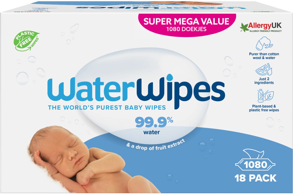 WaterWipes billendoekjes bio - 18 x 60 stuks - 1080 doekjes