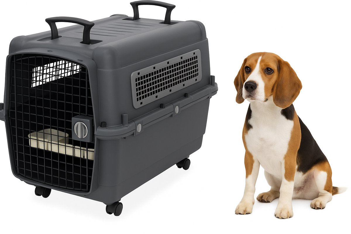 Flamingo Reisbench hond – autobench – transportbox hond l 80x56x65,5 cm – transportkooi lanta donkergrijs