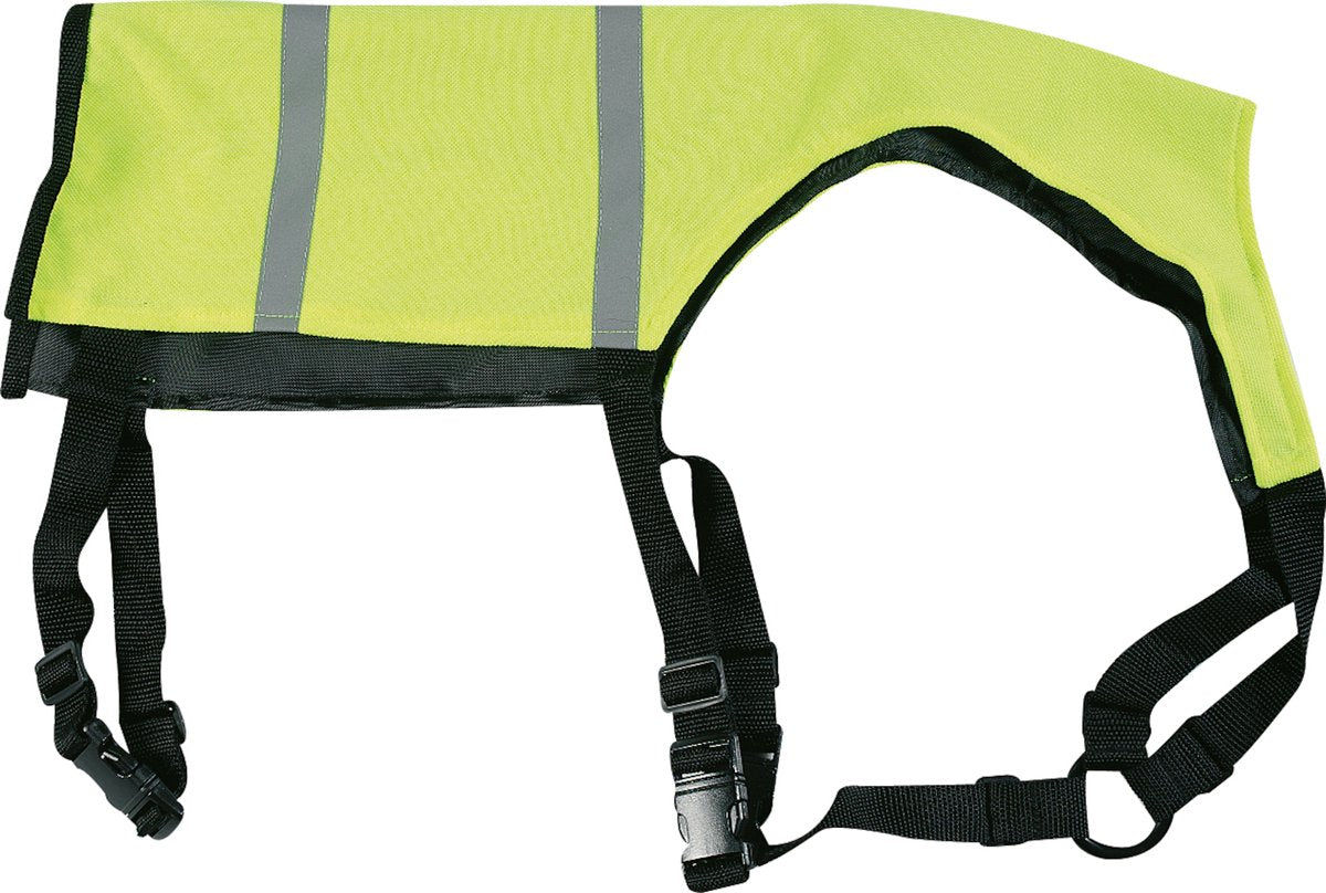 Flamingo Hondenjas – wasyl fluo geel – reflecterend veiligheidsvest – verstelbaar – kliksluiting – maat s – a:25cm b:40-43,5cm c:54-67,5cm d:49,5-66cm