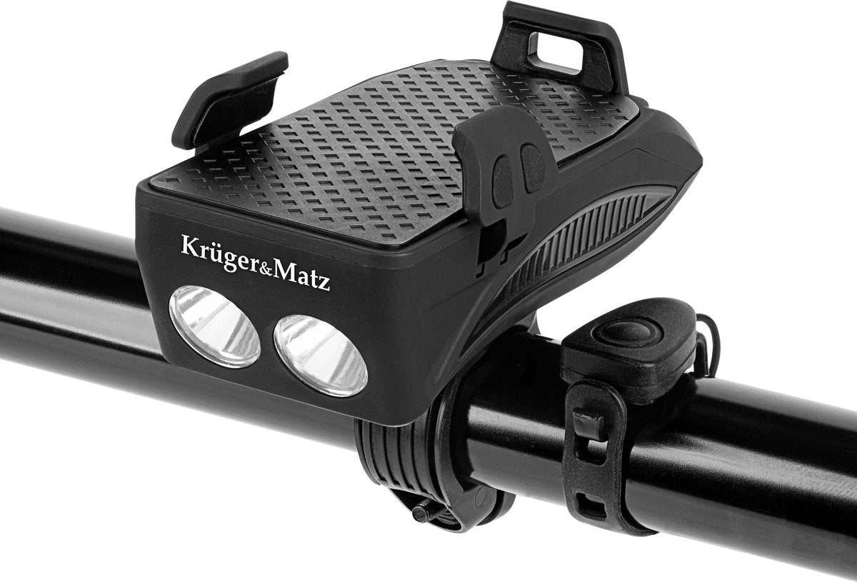 Krüger Matz km0125 - 4 in 1 - smartphonehouder met elektrische fietsbel, verlichting en powerbank 2000mah