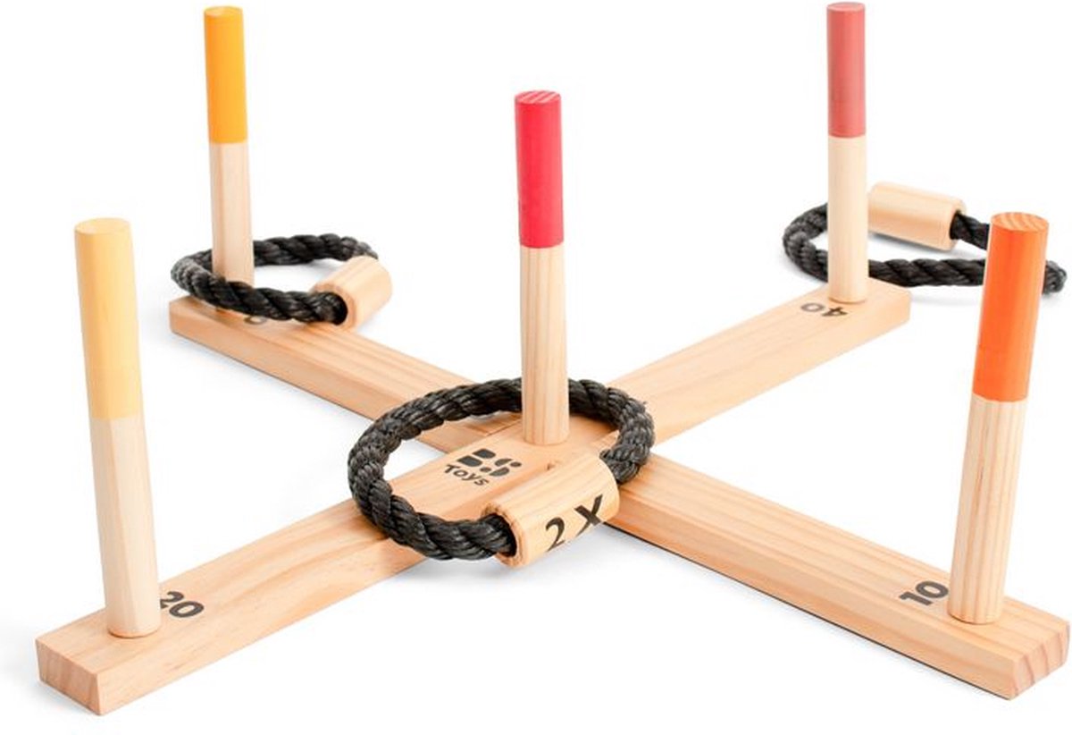 BS Toys ringwerpen werpspel - buitenspeelgoed vanaf 6 jaar - ring gooien - werpspel kinderen - 5 ringen - 50x50x10 cm - ring toss - werpspel hout - spelletjes kinderen - buiten speelgoed - buitenspel - buiten spellen - tuin speelgoed - cadeau kind