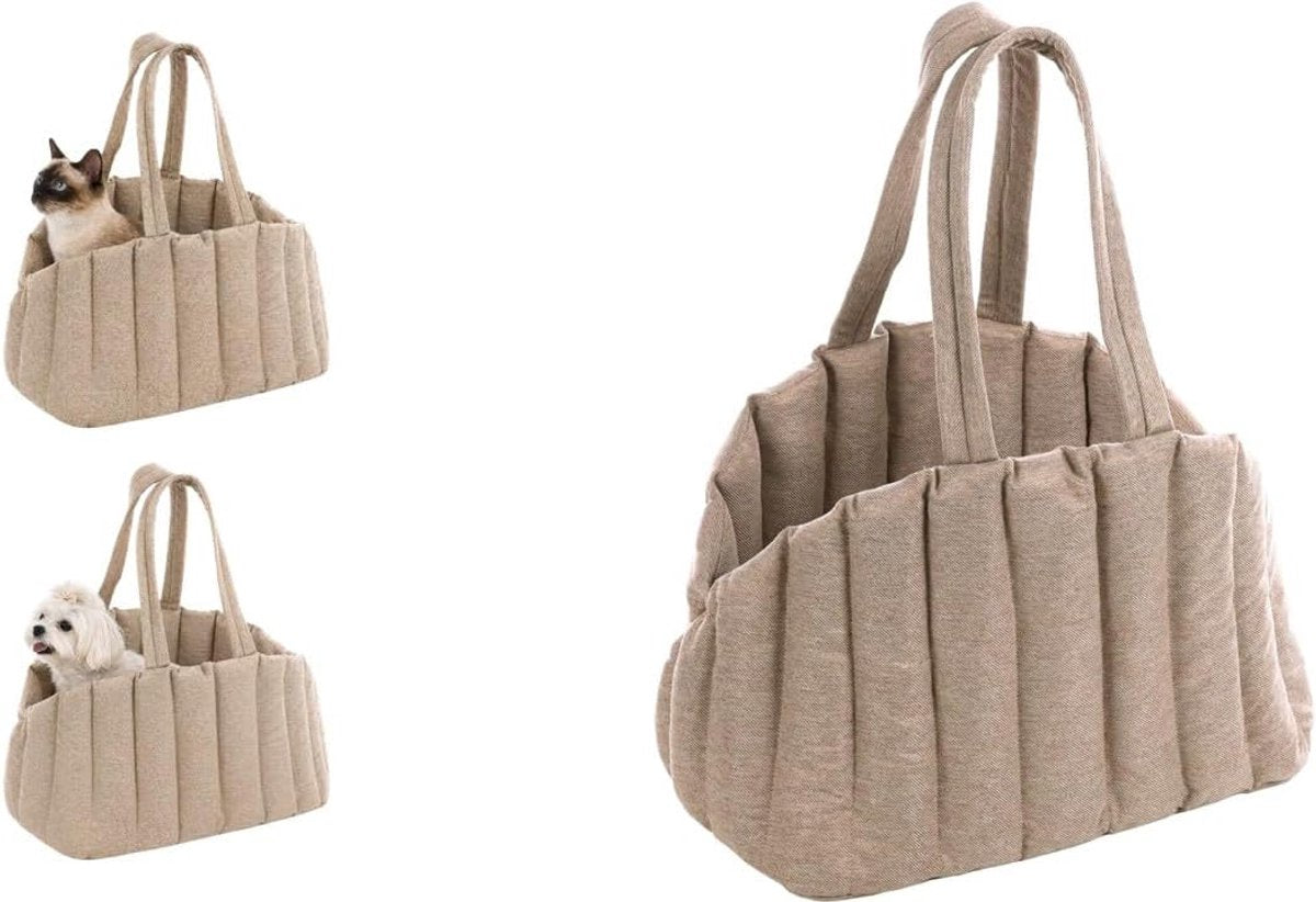 Flamingo Draagtas hond – draagtas kat – gladys beige – 58 x 32 x 34 cm – ruime bodem – uitneembare bodem – afneembare hoes – veiligheidsriem – reistas hond reistas kat