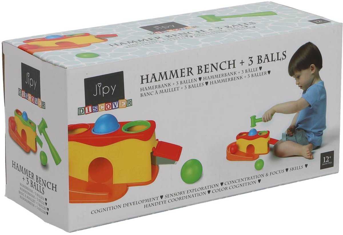 KiddyGo hamerbank speelgoed met 3 gekleurde ballen - educatief.