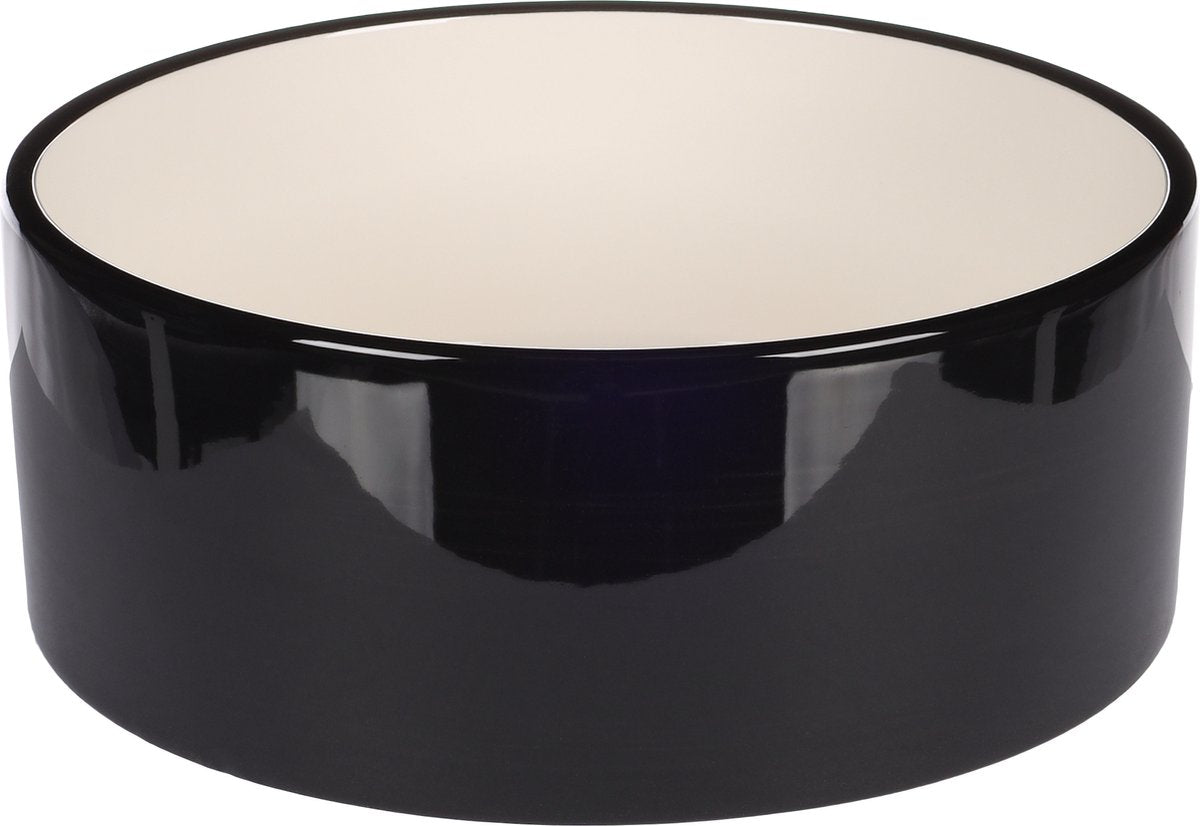 Flamingo Voerbak hond – eetbak hond keramiek – stijlvolle zware keramische kom – ø20 cm – 1,7l – eet- en drinkpot rocky rond zwart wit