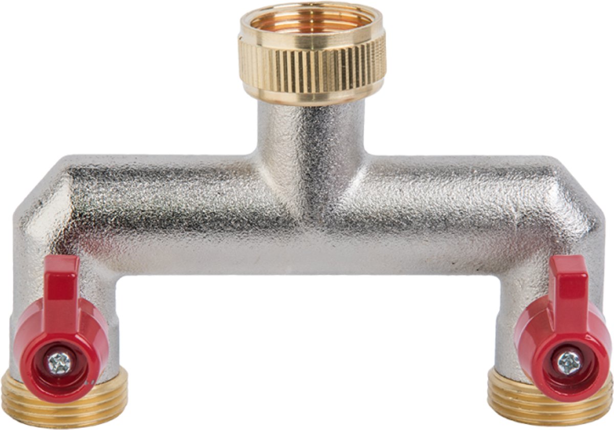 Bradas Waterverdeler splitter - messing - 2 aftakkingen - 3 4” binnendraad kraanaansluiting en 2x aftakking met 3 4 buitendraad