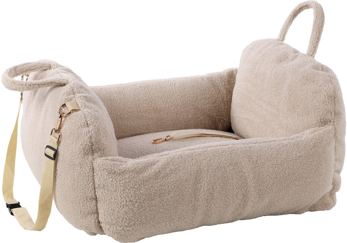 Flamingo Autostoel hond – autostoel clifford beige – 60x60x33cm – veilig comfortabel – wasbare hoes