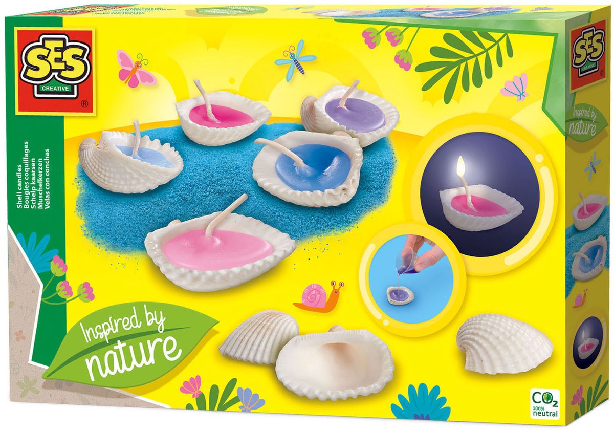 SES Creative Ses - schelp kaarsen maken - inspired by nature - om zelf kaarsen te maken - met was, schelpen en lonten - zelf kaarsen maken - knutselen - kaarsen maken set - sinterklaas cadeautjes