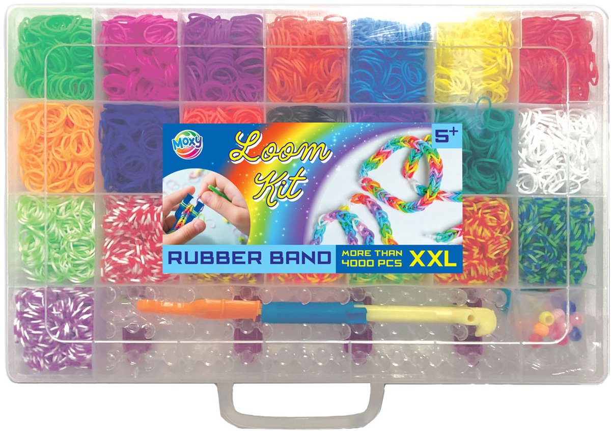 Creative Craft Group Rubber band loom in opbergdoos, 4000st.