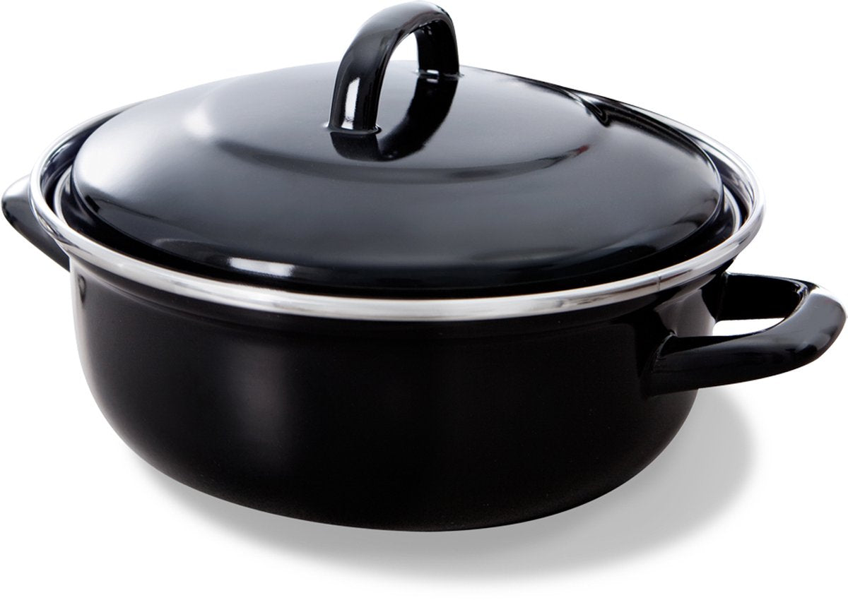BK fortalit emaille braadpan 24cm 2.5l – inductie braadpan – geëmailleerd staal – ovenbestendig tot 230 graden – geen antiaanbaklaag – met deksel – zwart blauw