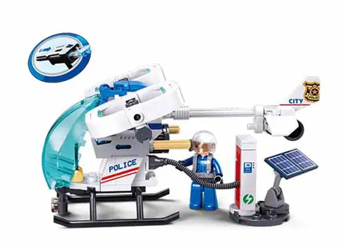 Sluban metropolis politie luchtpatrouille helikopter bouwspeelgoed kinderen vanaf 6 jaar – constructiespeelgoed modelbouw – bouwdoos met 135 bouwstenen en 1 minifiguur – m38-b1217c