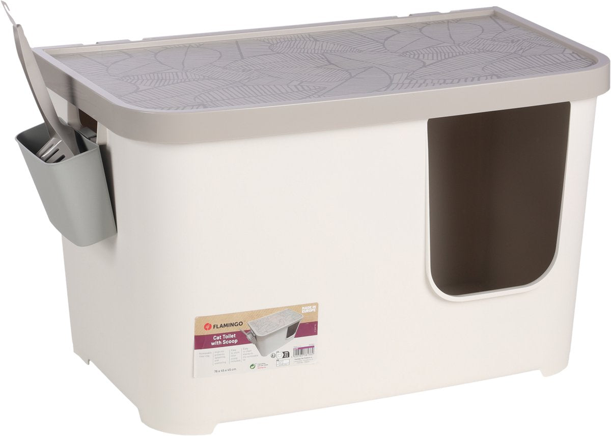 Flamingo Kattenbak – barik – kattentoilet met deksel en schep – hoge rand – kunststof – wit – 76x45x45 cm – europese kwaliteit