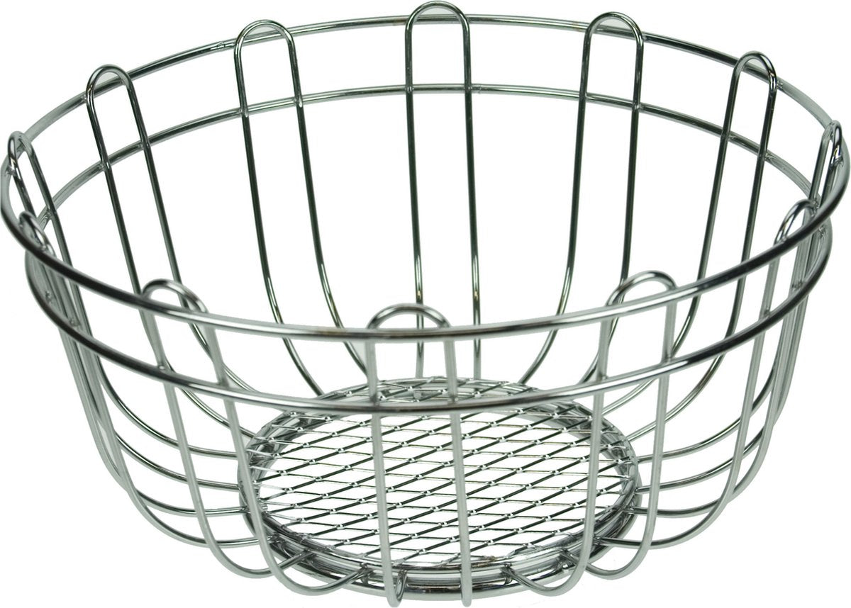 Artex Metalen fruitmand fruitschaal zilver rond klein 24 x 24 cm - fruitschalen fruitmanden - draadmand