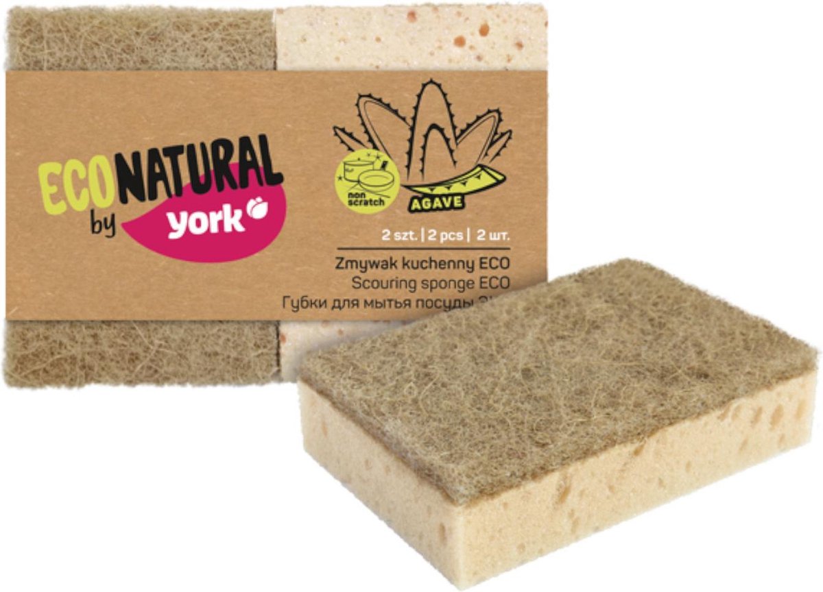 York Schoonmaakspons 2 stuks eco natural gewijd aan effectiever wassen