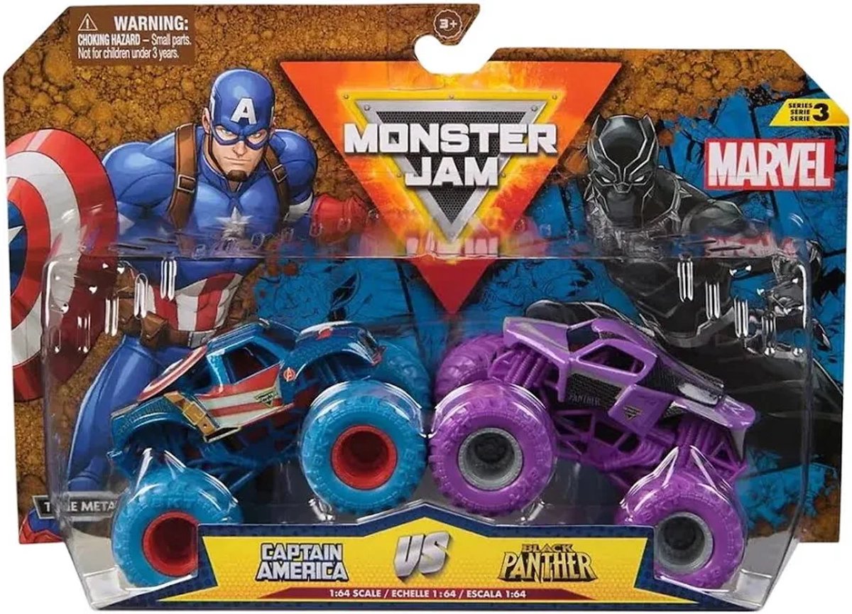 Monster Jam marvel - schaal 1:64 - metaal - 2 pack assortiment