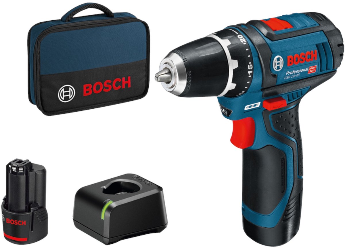 Bosch Accu schroefboormachine gsr 12v-15 (c g bvk 2x 2,0 ah, lader gal 12v-40)