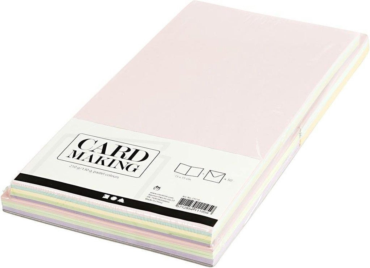 Creativ Company kaarten enveloppen pastelkleuren 15x15cm 50 sets