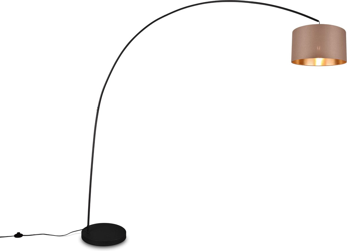 TRIO mansur vloerlamp - booglamp - zwart + taupe kap - h210cm