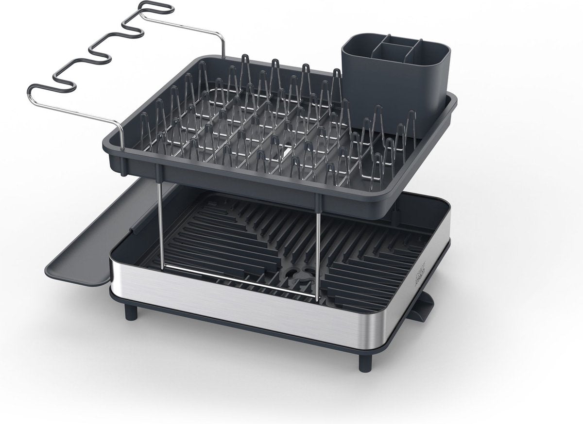 Joseph Joseph excel 2-laags rvs afdruiprek – compact droogrek met glazenhouder bestekbak